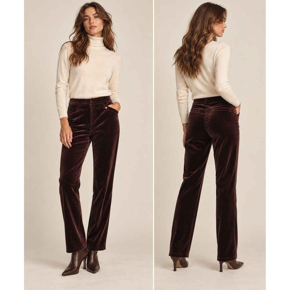 Loro Piana Velvet Pants Womens 44 IT 33W Burgundy Brown Straight Luxury Italian